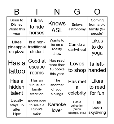 Untitled Bingo Card