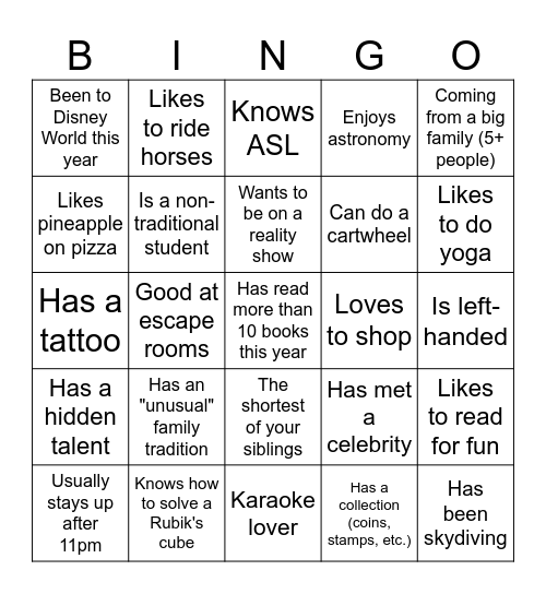 Untitled Bingo Card