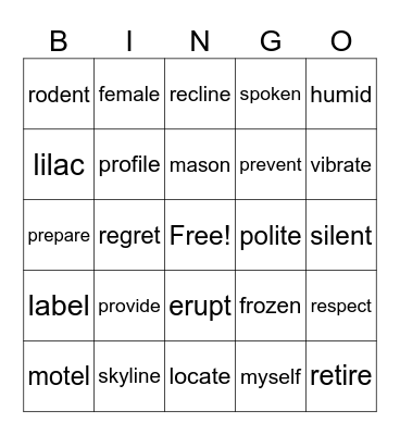 WILSON 5.2 Bingo Card