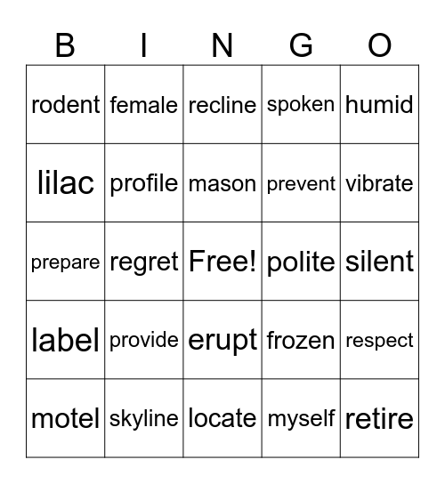 WILSON 5.2 Bingo Card