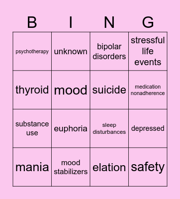 Bipolar Disorders Bingo Card