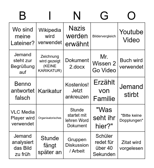 Geschichts Bingo Version 2! Bingo Card