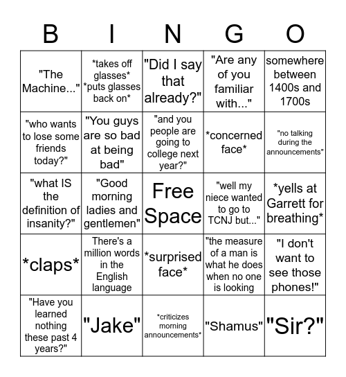 O'Donnell Bingo Card