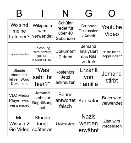 Geschichts Bingo Version 2! Bingo Card