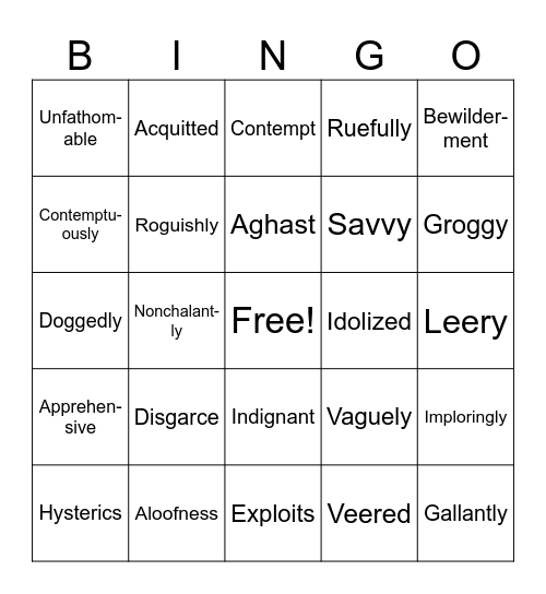 The Outsiders Vocabulary Bingo Card