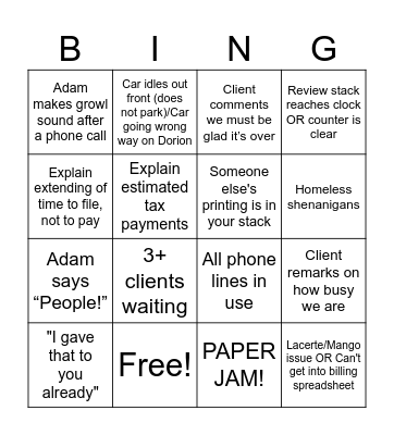 TAX DAY Bingo Card