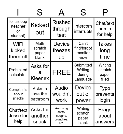 ISASP Bingo Card