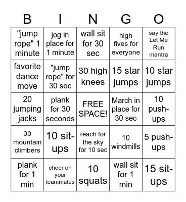Fitness Bingo! Bingo Card