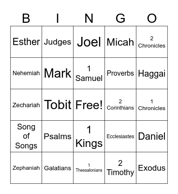 Books of the Bible Bingo Card