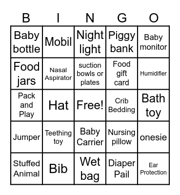 Baby shower Bingo Card