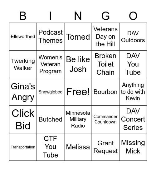 Wednesday Bingo Card