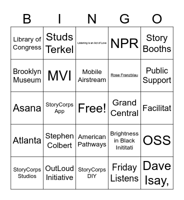 StoryCorps Bingo Card