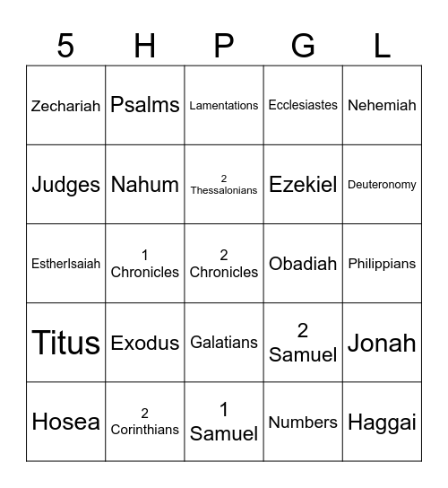 Books of the Bible Bingo Card