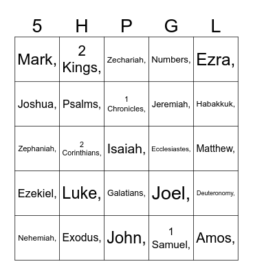 Books of the Bible Bingo Card