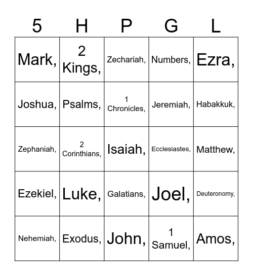 Books of the Bible Bingo Card