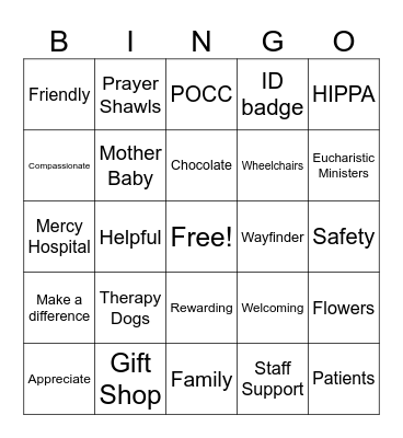 Volunteer Appreciation Bingo Card