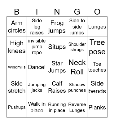 Fitness Bingo Card