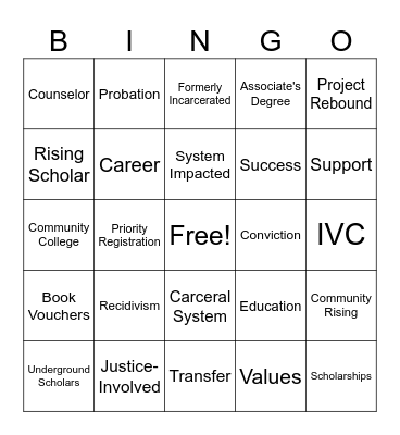 Rising Scholars Bingo Card