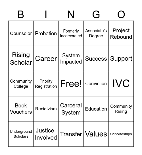 Rising Scholars Bingo Card