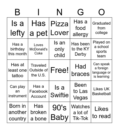 Icebreaker Bingo - Find someone who... Bingo Card