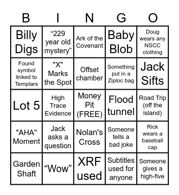 Curse of Oak Island Bingo Card