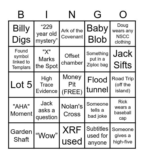 Curse of Oak Island Bingo Card