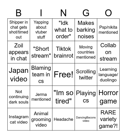 Deme stream 10/04/2024 Bingo Card