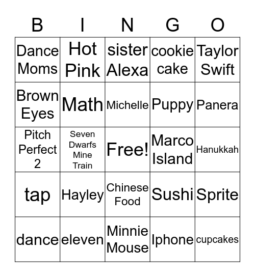 Hayley Bingo Card