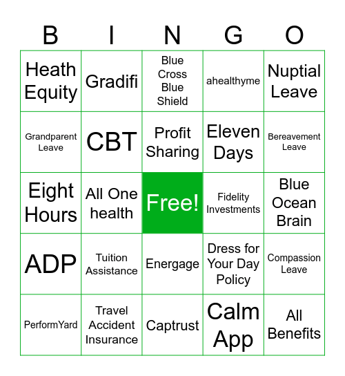 Benefits Bingo! Bingo Card