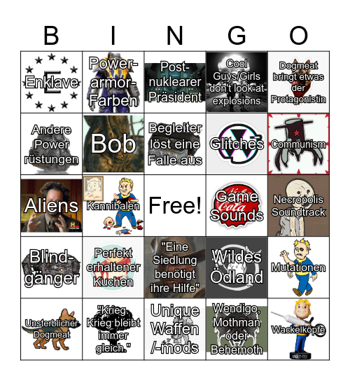 Fallout Bingo Card