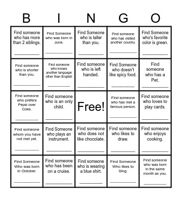 Find Someone Who... Bingo Card