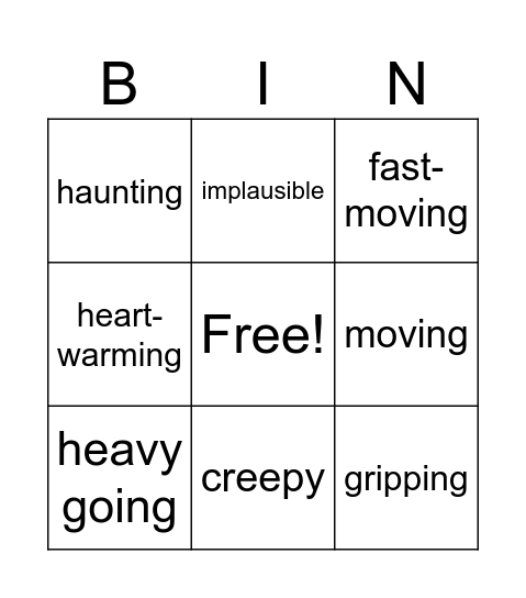 Adjectives to describe films and books Bingo Card
