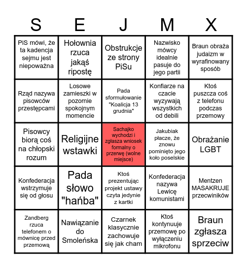 SEJM X KADENCJI Bingo Card
