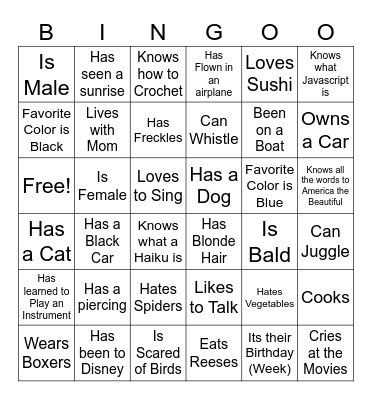 Party Bingo ! Bingo Card