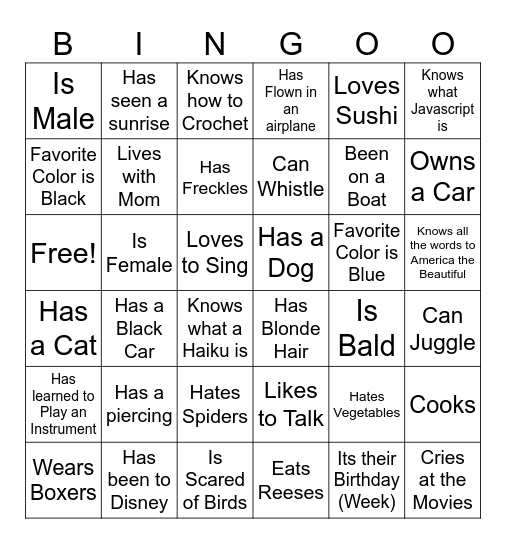 Party Bingo ! Bingo Card