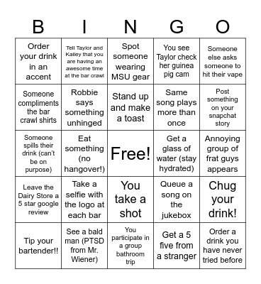 Dairy Store Bingo Card