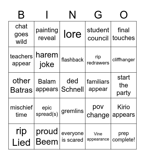 Scared Bingo Card