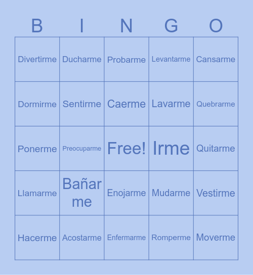 Spaqnish Bingo Card