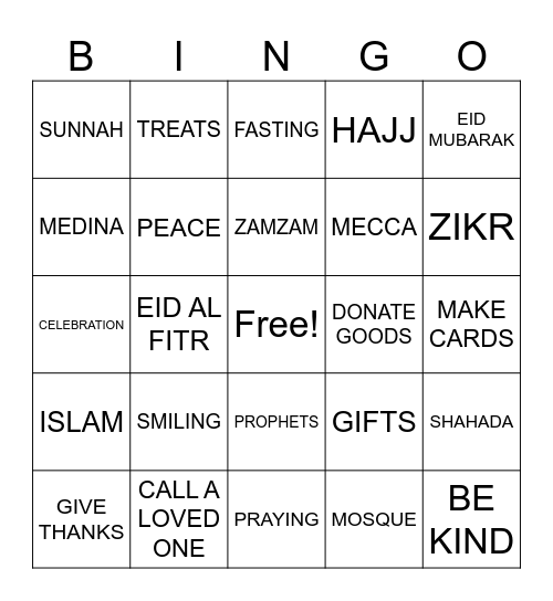 (ISLAMIC) EID BINGO Card