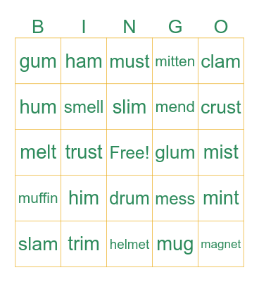 M sight words Bingo Card