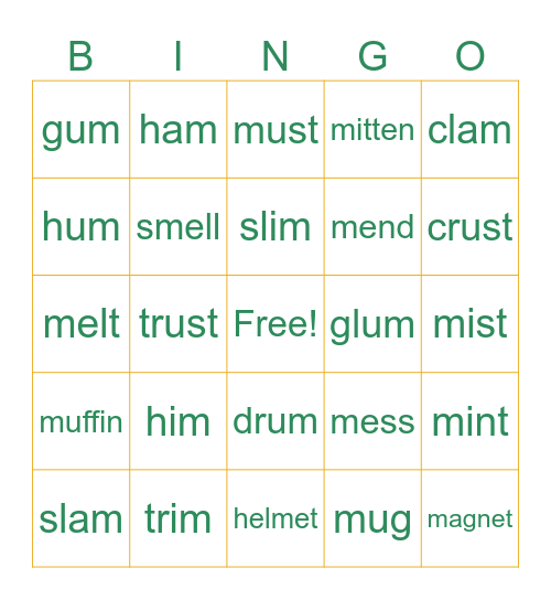 M sight words Bingo Card