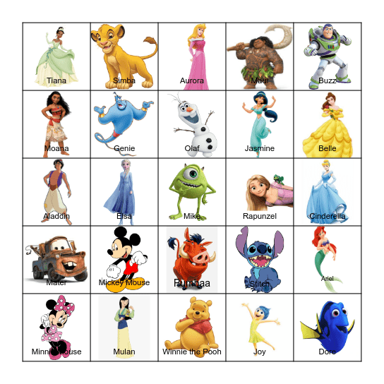 Disney Guess Who Bingo Card