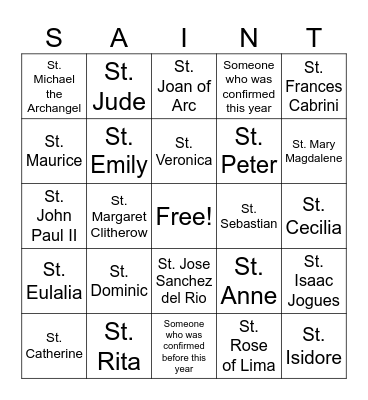 Confirmation Saints Bingo Card