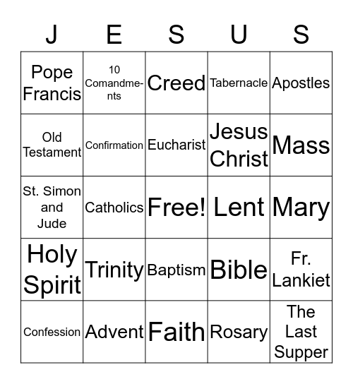 Catholic Bingo Card