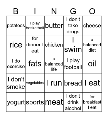 La salud Bingo Card