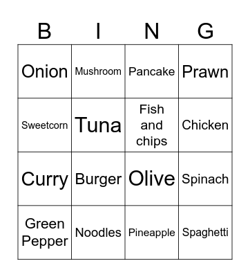 FOOD Bingo Card