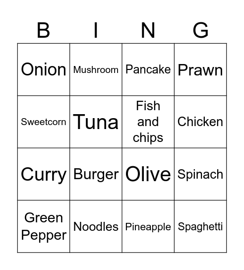 FOOD Bingo Card