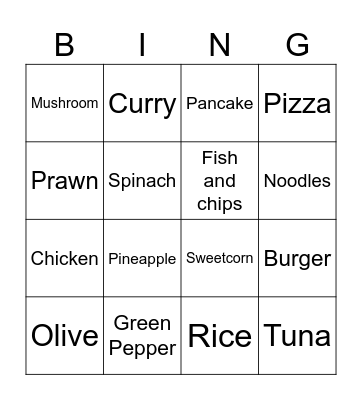 FOOD Bingo Card