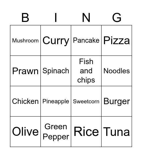 FOOD Bingo Card