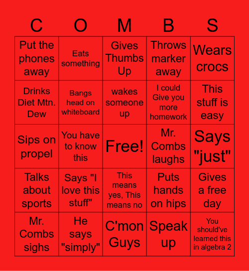 Mr. Combs BINGO Card
